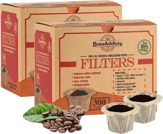 600 Paper Coffee Single-Use Filters, Brown, All-Natural & Unbleached for Keurig Brewers and Compatible with K-Cup Pods 1.0 & 2.0 Models, Disposable filters