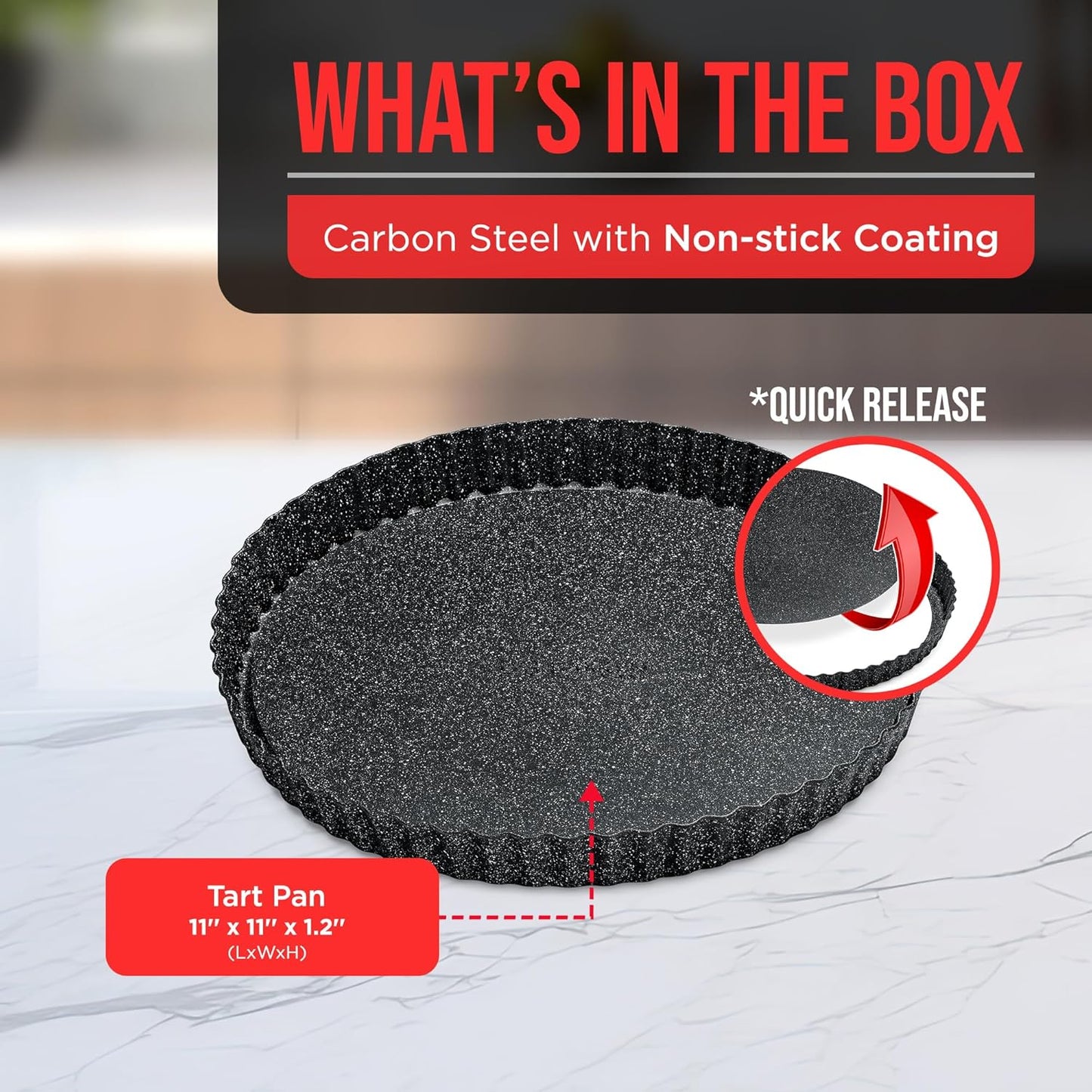 Tart Pan – Quick Release Removable Base, Non-Stick Fluted Edge, Durable Steel - Create Perfect Pies, Fruit Tarts, and Quiches with Ease