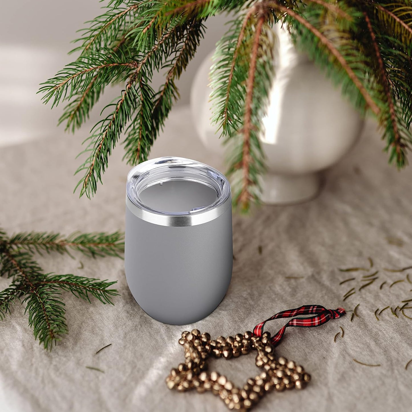 DOMICARE Stainless Steel Wine Tumbler Bulk with Lid, Personalized Insulated Tumblers Set, 12oz Travel Coffee Cups Pack of 4, Gray