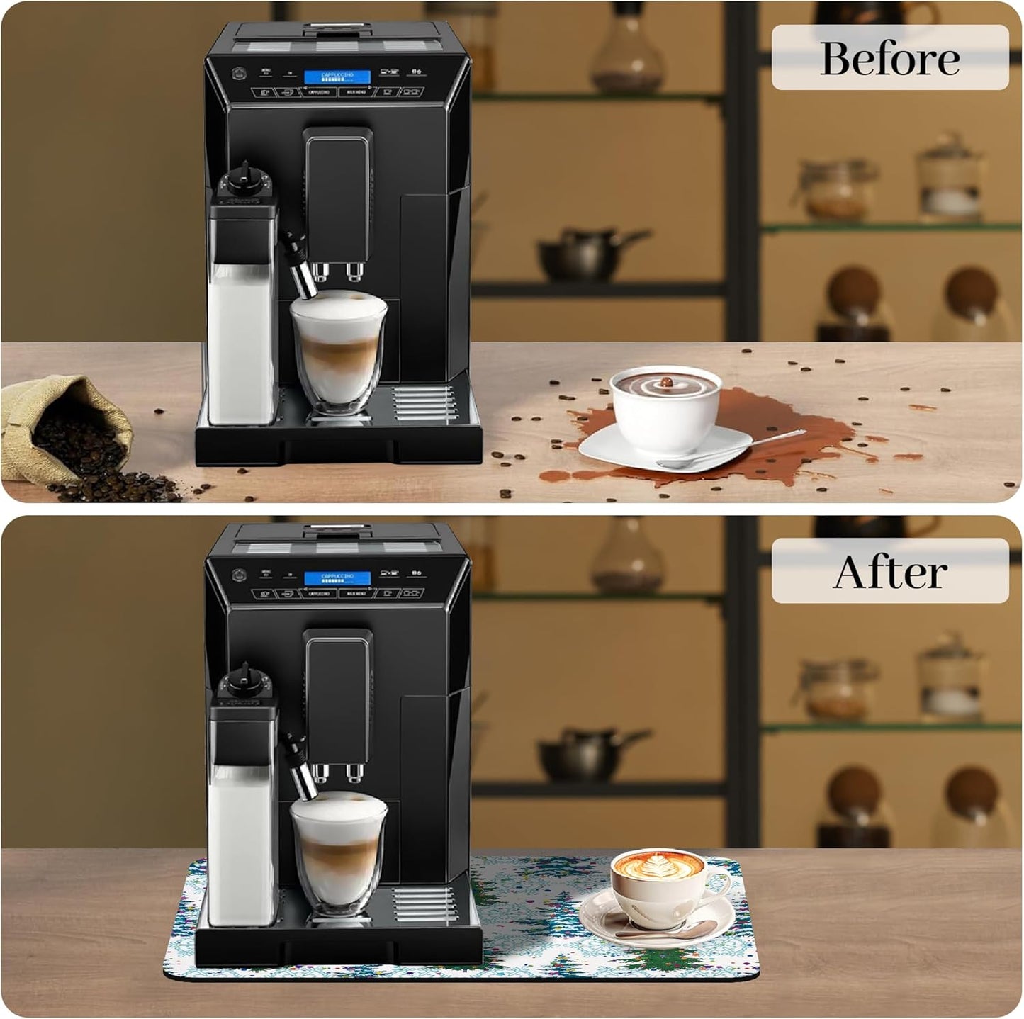 Bloss Coffee Bar Mat, Christmas 12"x19" Absorbent Bar Mat with Waterproof Rubber Back, Fit Under Coffee Maker Machine/Kitchen Counter