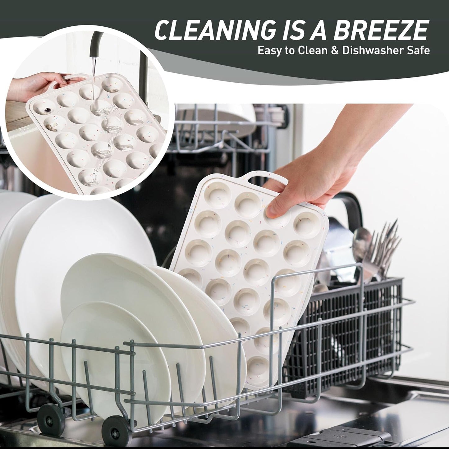 2 Packs 24 Cups Silicone Muffin Pan with Metal Reinforced Frame Mini Size Cupcake Pan Tray Egg Bites Silicone Circle Cookie Molds Muffin Tin Tart Pans Baking Sheet Set for Breakfast Sandwiches