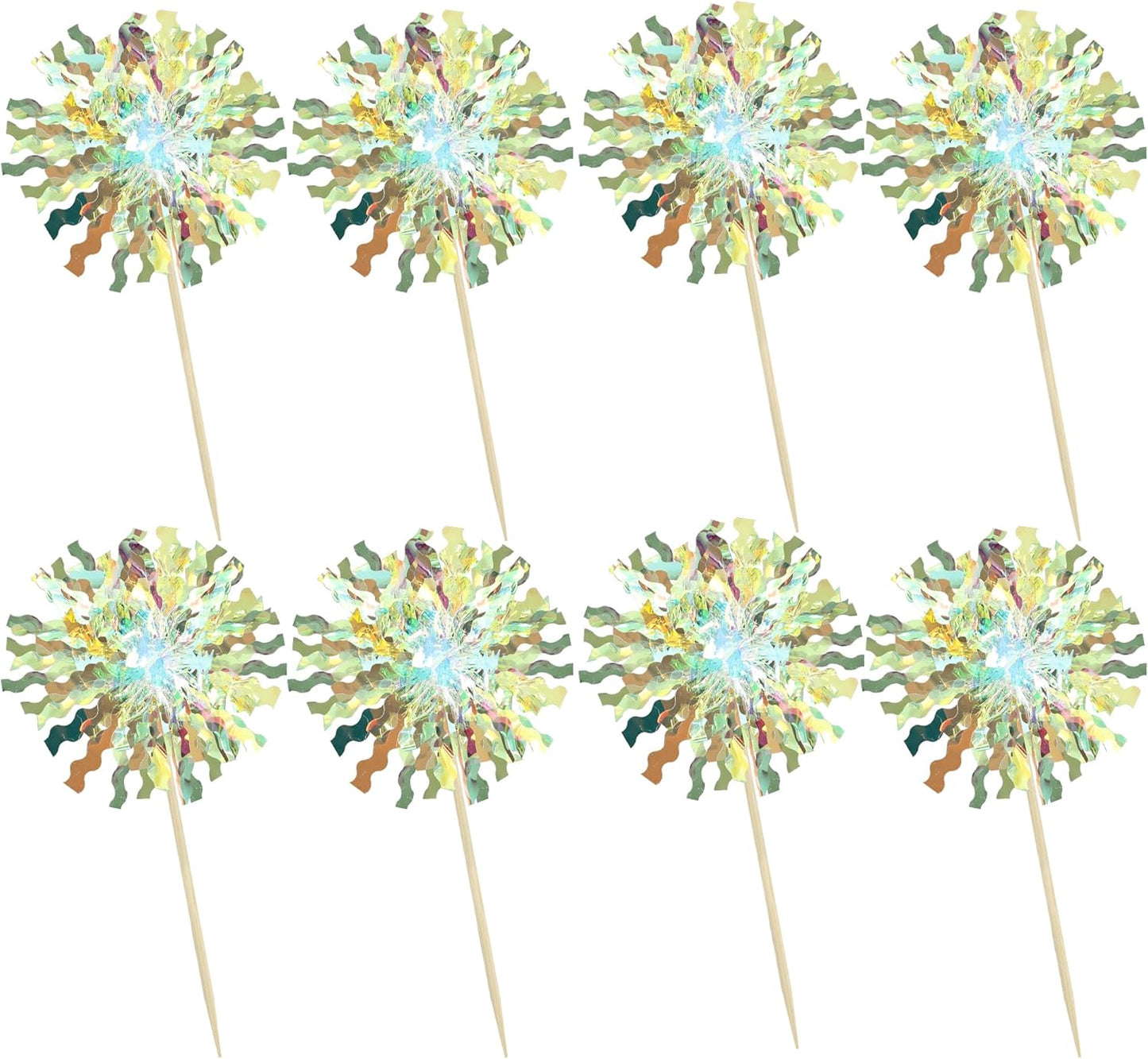 Ephlyn 30Pcs Foil Firework Cupcake Toppers Sparkle Tinsel Cupcake Picks Firework Cake Decorations Cocktail Food Fruit Toothpicks for Baby Shower Graduation Party Supplies White