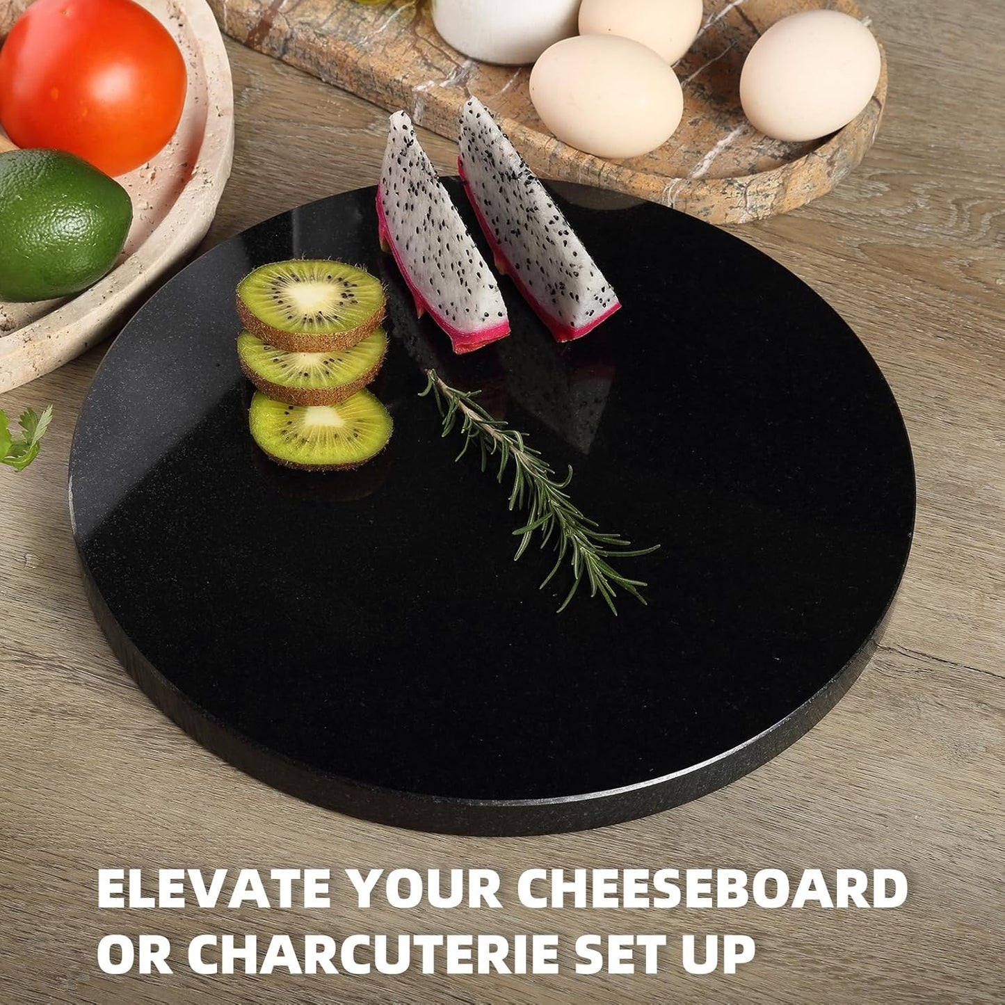 Koville African Natural Marble Cutting Board for Kitchen, 11inch Round Hand Crafted Marble Slab for Cheese, Charcuterie, Pastry Board - Wedding Gift, House Warming Gift(Zimbabwe Black)