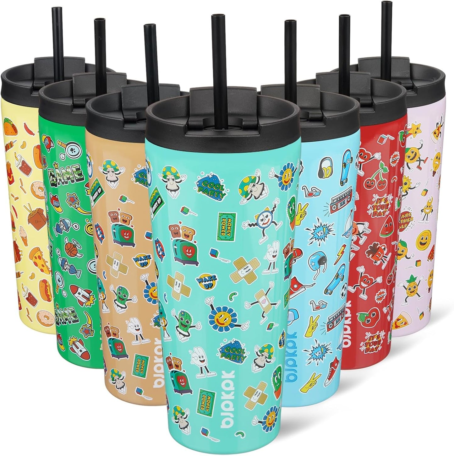 BJPKPK 22oz Stainless Steel Insulated Tumbler With lid And Straw Travel Coffee Thermal Tumblers Cup For Women And Men,Spring Party Green