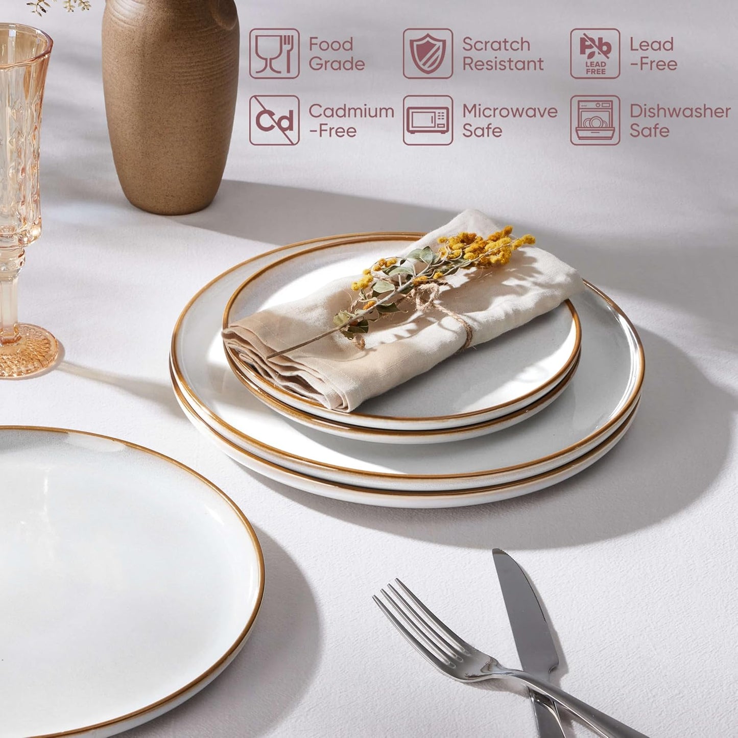 Herogo Ceramic 7.9 Inch Porcelain Dessert Plates Set of 6, Small Stoneware Dinner Plate Set, Double Reactive Glaze Large Dinnerware Plates for Kitchen, Microwave, Oven & Dishwasher Safe, Ivory White