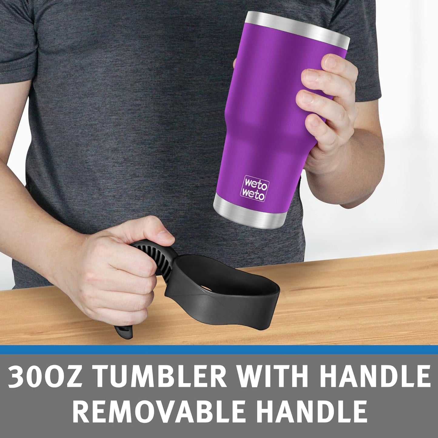 WETOWETO 30 oz Tumbler with 2 Lids and 2 Straws,18/8 Stainless Steel Vacuum Insulated Coffee Tumbler,Insulated Travel Mug Water Cup with Leak-Proof Straw Lid & Flip Lid (Purple, 1 Pack)