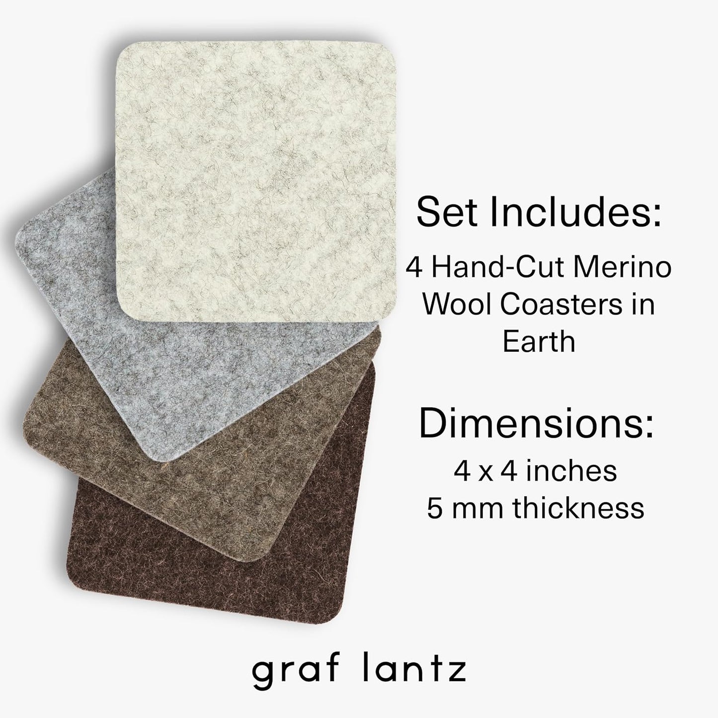 Graf Lantz - Bierfilzl Merino Wool Square Coasters Set of 4 - Earth (4"x4"x5mm) - Absorbs 30% of Weight - Natural German Wool - Heat Resistant, Sustainable, Reusable - Home Decor, Coffee Table Decor