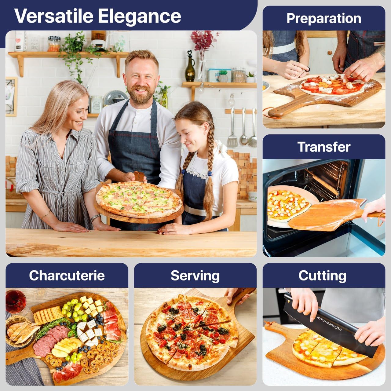 KitchenStar 12-Inch Acacia Wood Pizza Peel – Wooden Cutting & Serving Board with Handle & Hanging Loop – Natural Oil Finish – Ideal Pizza Oven Accessory for Easy Sliding & Prep