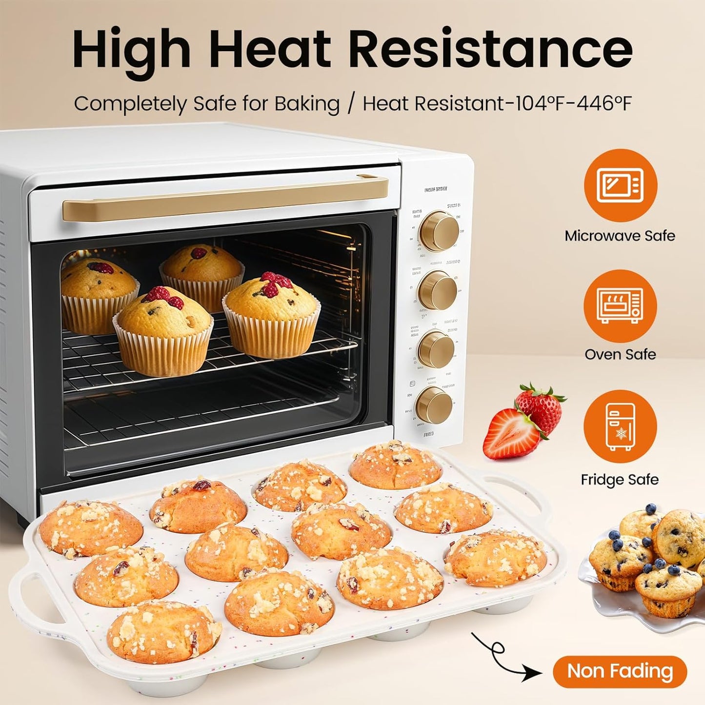 Silicone Muffin Pans for Baking 2 Pack, 2.8 Inch with Metal Reinforced Frame, Regular Size Nonstick Silicone Cupcake Pan 12 Cups for Baking Homemade Muffins, Cupcakes, Dishwasher Safe BPA Free