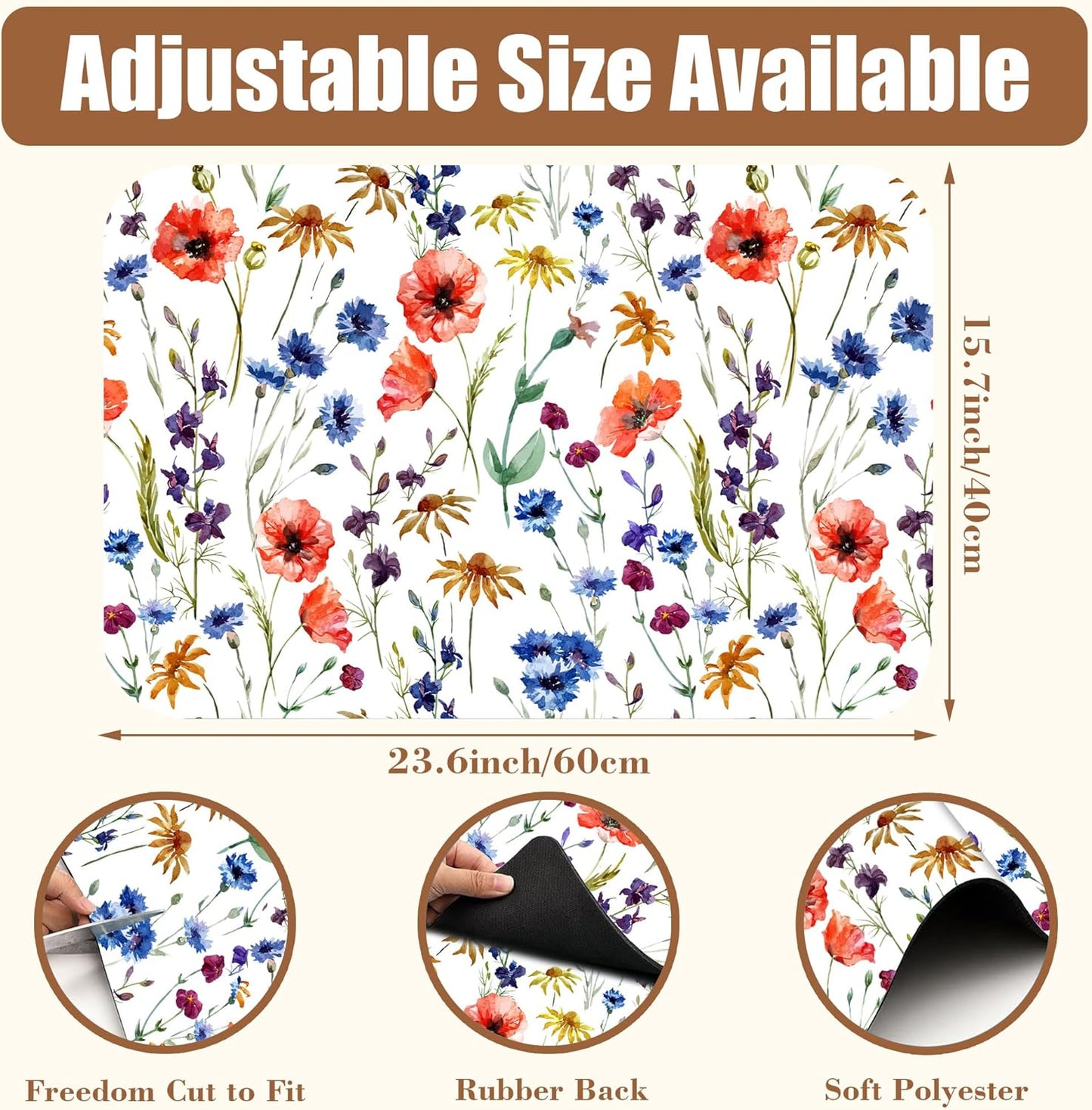 Watercolor Flowers Coffee Mat Daisy Dish Drying Mat for Kitchen Counter Absorbent Hide Stain Rubber Backed Coffee Bar Accessories Fit Under Espresso Machine Dish Drainer 15.7 x 23.6 Inch