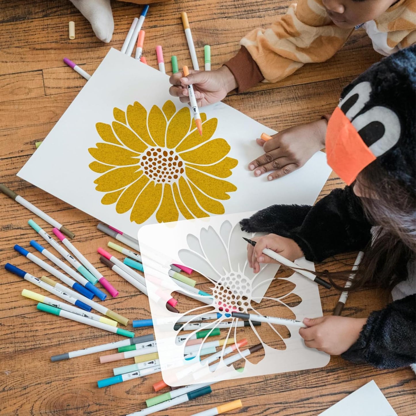 15PCS Large Flower Stencils for Wood Fence 12 x 12 Inch Sunflower Stencil with Brushes Reusable Floral Wall Stencil Sunflower Stencils for Painting on Walls Furniture Garden Fabrics