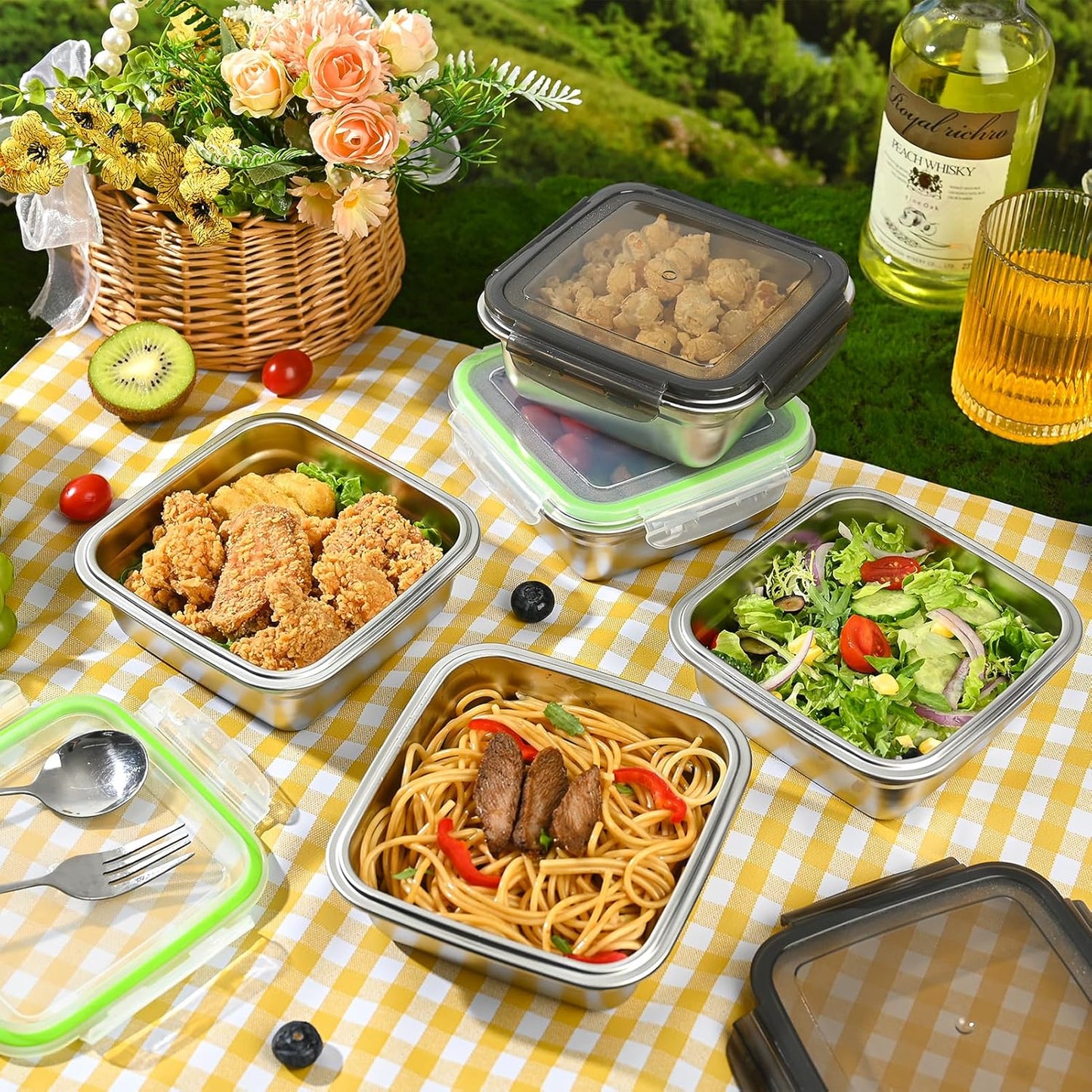 3 Pack Sandwich Containers, 24oz Stainless Steel Sandwich Box with Airtight Lids, Reusable Metal Meal Prep Lunch Boxes, BPA-Free, Dishwasher Safe, Food Storage Containers for Families (Black)