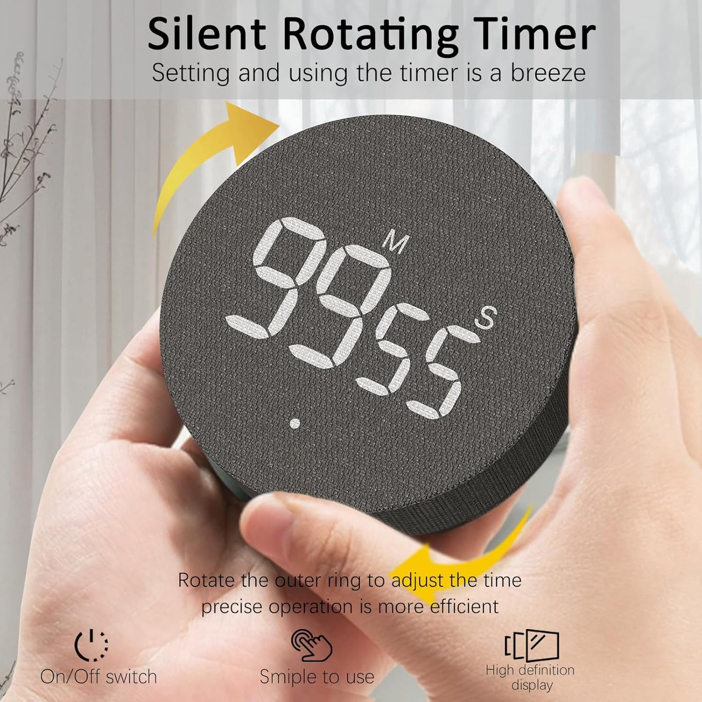 AVINIA Desk Timer for Productivity Magnetic Digital Kitchen Timer Rechargeable Fabric Mesh Cover 99 Mins Countdown/Count Up Stylish Efficana Konah Home Timmer for Cooking-Black