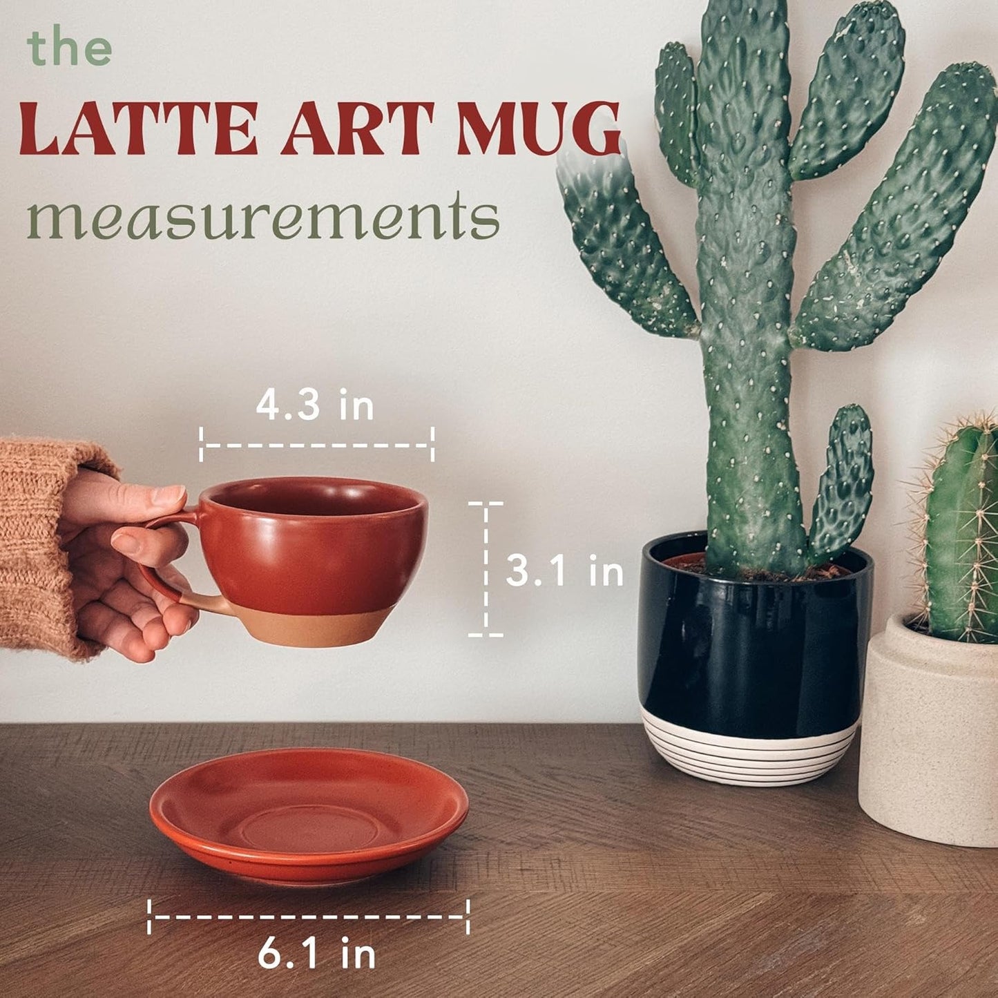 Mora Ceramic Latte Art Mug With Saucer - 10.5 oz, Round Bottom For Perfect Pours - Cafe Cups for Cappuccino, Espresso, Coffee, Tea etc - Porcelain Set for Baristas, Great Gift - Crimson Red