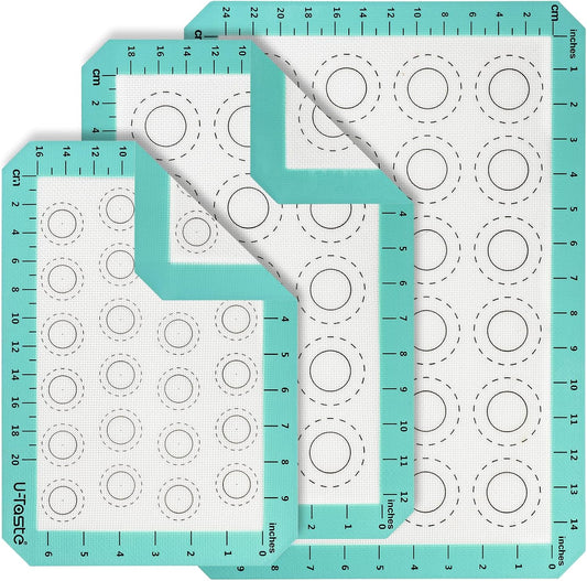 U-Taste 446ºF Heat Resistant Macaron Silicone Baking Mat, Non Stick Reusable Cookies Pastry Sheet Liner with Edge Enhancement Circle Measurement (Half/Jelly Roll/Quarter Sheets Size, Aqua Sky)