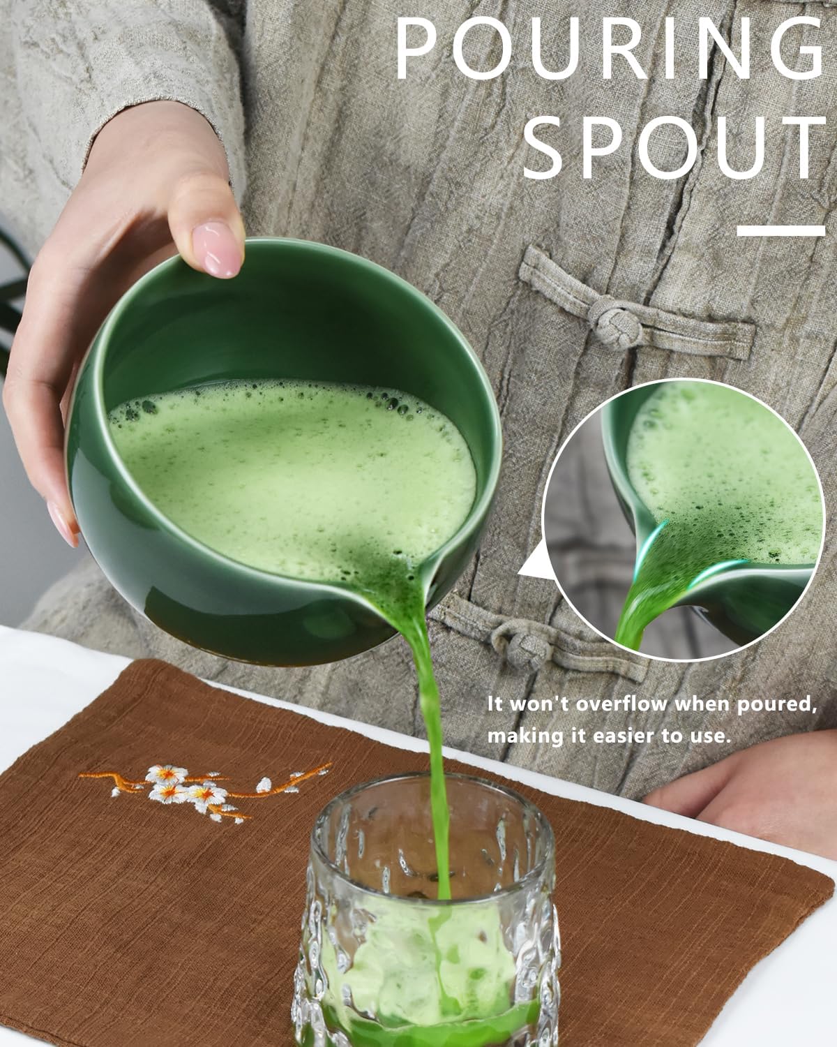 Artcome Premium Matcha Tea Set - 18.6oz Ceramic Bowl with Spout, Bamboo Whisk, Scoop, Whisk Holder & Brewing Guide - Perfect for Traditional Japanese Tea Ceremony