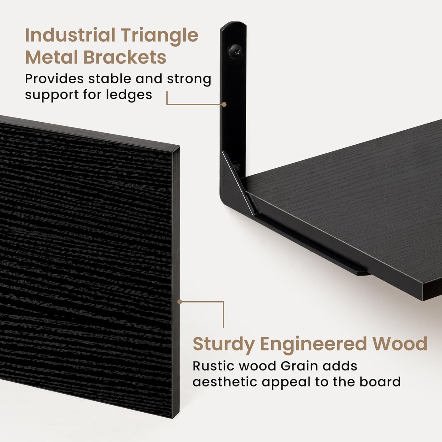 Fun Memories Deep Floating Shelves, 36W x 8D Floating Shelves Set of 2, Wall Mounted Shelf with Metal Brackets, Rustic Wood Wall Shelf for Bathroom, Kitchen and Living Room, Black