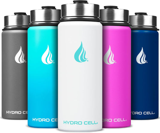 HYDRO CELL Stainless Steel Insulated Water Bottle with Straw - for Cold & Hot Drinks - Metal Vacuum Flask with Screw Cap and Modern Leakproof Sport Thermos for Adults (White 18oz)