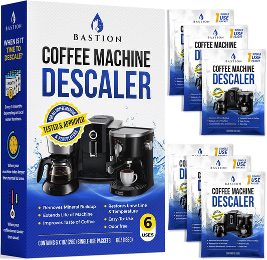 Descaling Powder Solution (6-Uses) Coffee Machine Descaler Cleaner | Compatible with Breville Keurig Nespresso Delonghi Ninja | To Descale Automatic Coffee Pots & Makers & Espresso Machines