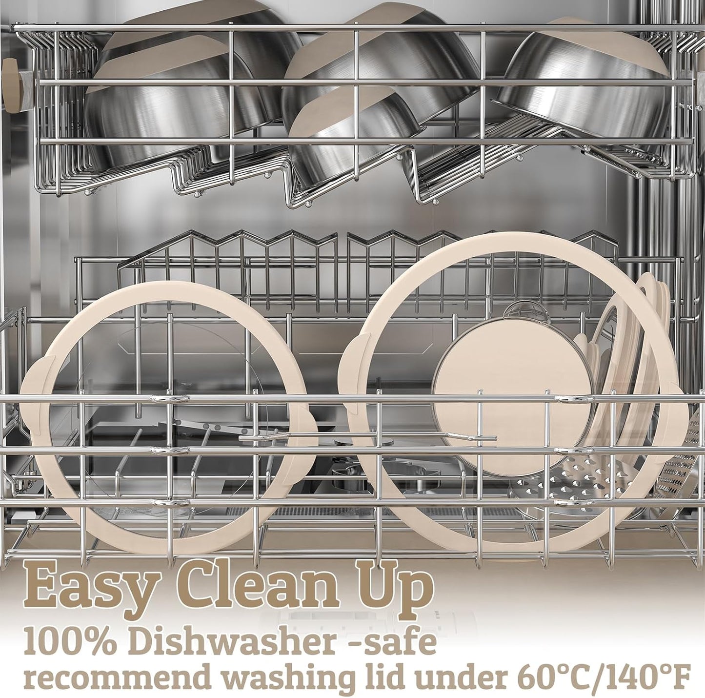 Mixing Bowles Set with Lids Set - Warp-Proof TPR-AS Lids, Stainless Steel Mixing Bowl with 3 Graters & Measuring Lines, Non-Slip Bowls for Baking, Prep, Airtight Food Storage (Khaki 5/3/2/1.5/0.63QT)