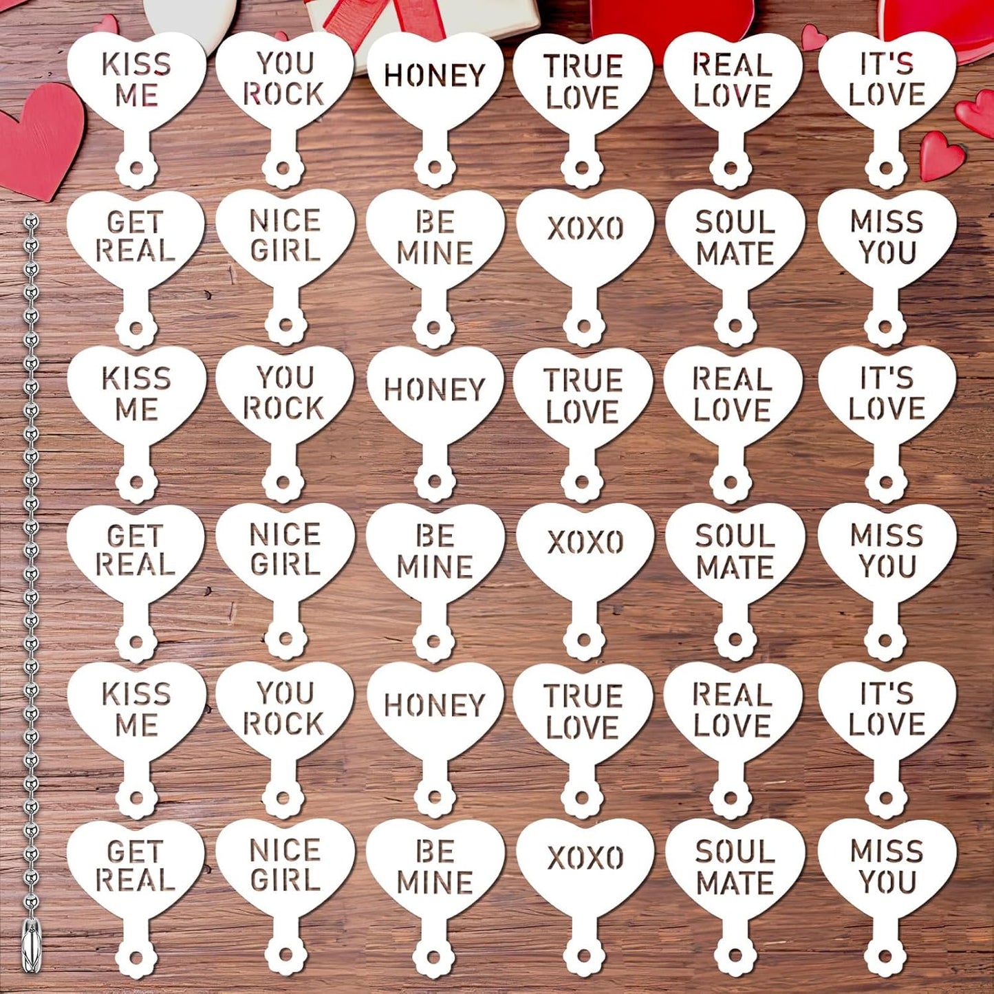JULBEAR Valentine's Day Cookie Stencils, 36 Pieces Valentine's Conversation Heart Cookie Coffee Stencils for Cookies Baking Coffee Decoration Valentine's Day Party Heart Love Phrase Sign Crafts