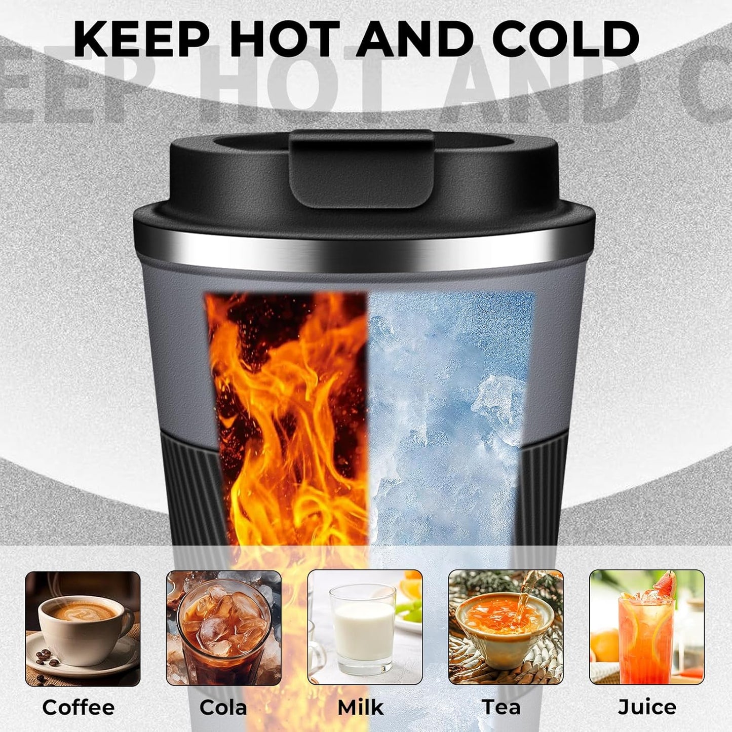 Insulated Coffee Tumbler 12 oz, Stainless Steel Coffee Mug with Lids, Travel Coffee Mug Leak Proof, Double Wall Vacuum Insulated Reusable Coffee Cup, Keep Drinks Hot and Cold (Gray, 12 Ounces)