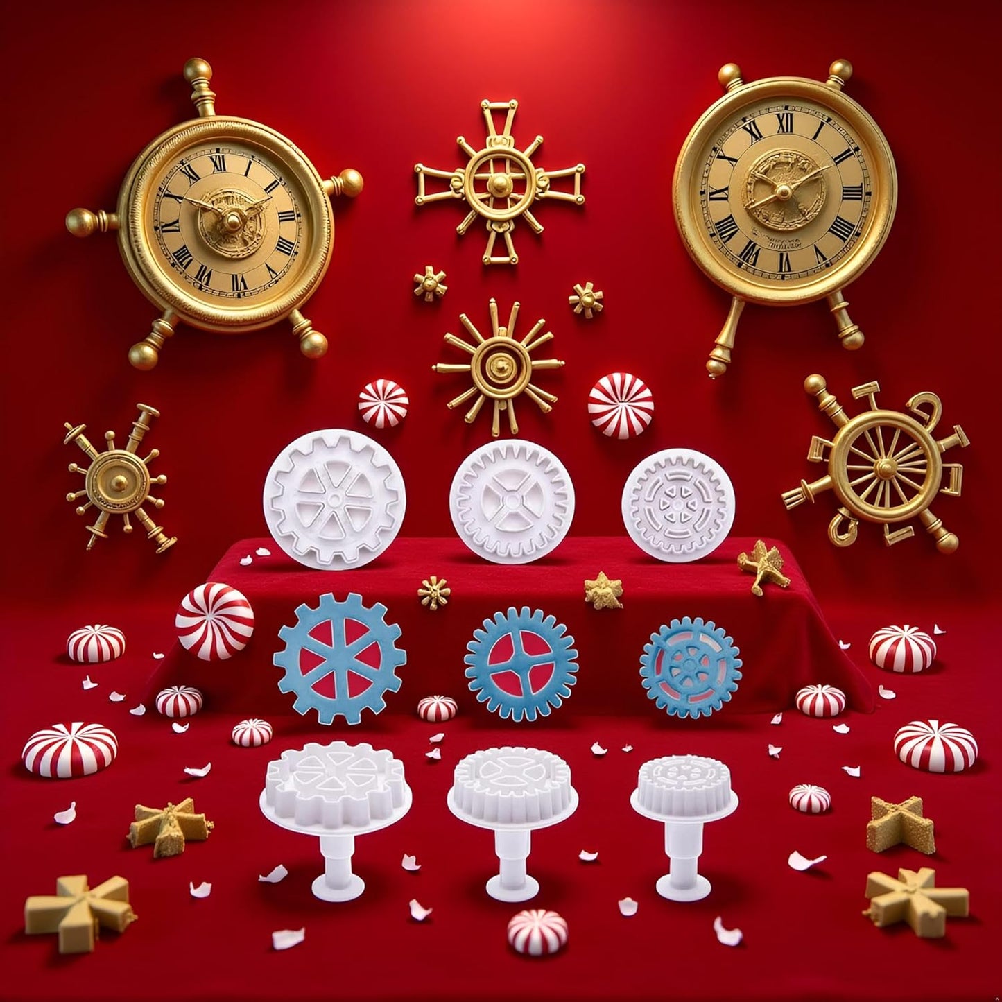 3Pcs White Gear Cookie Cutters, Steampunk Cogs Plunger Mold, 3D Gear Cookie Stamp Mold, Clock Wheel Biscuits Fondant Molds for Cake Cookie food Decoration Cookie Cutters Baking Tools