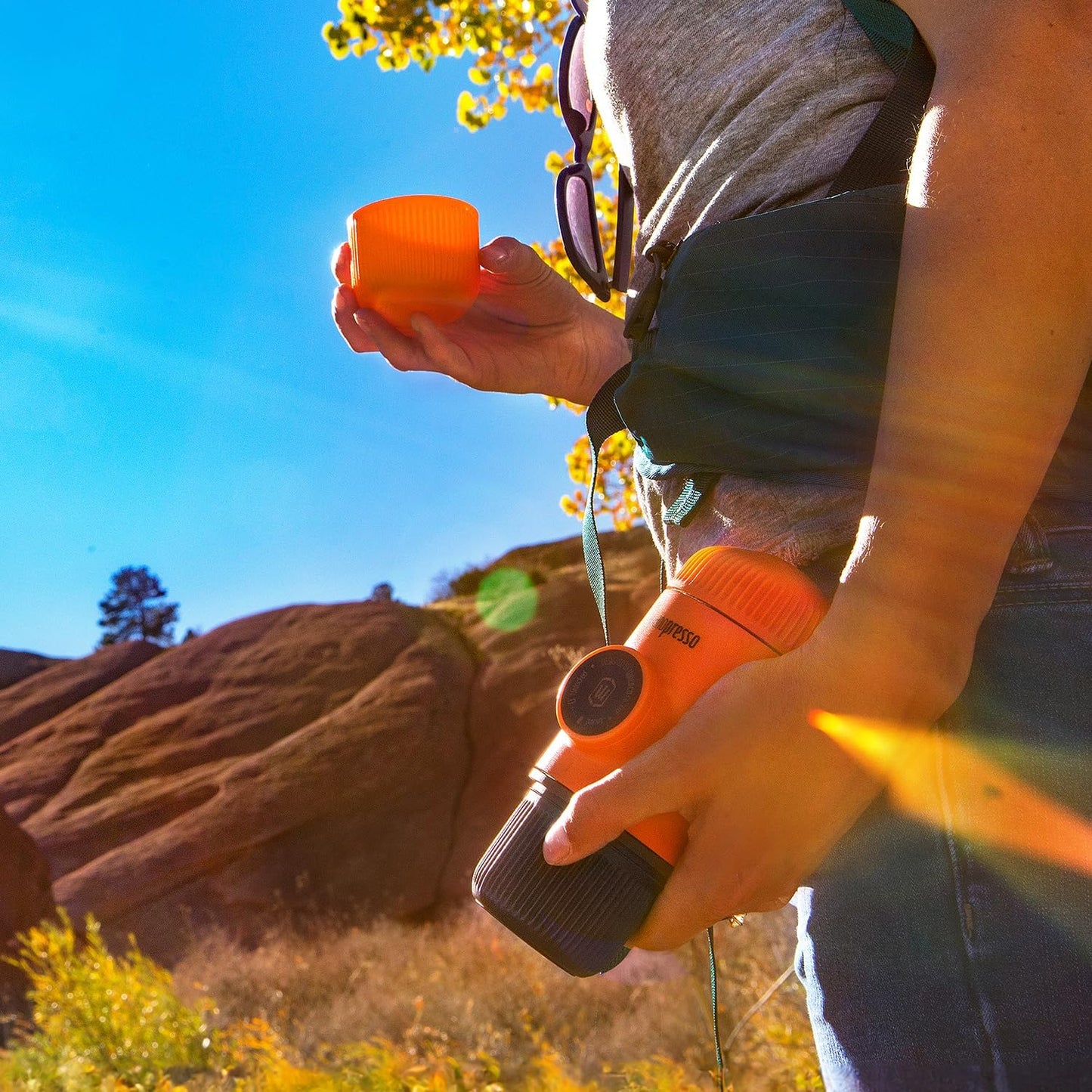 WACACO Nanopresso Portable Espresso Maker, Upgrade Version of Minipresso, 18 Bar Pressure, Small Travel Coffee Machine, Manually Operated, Perfect for Kitchen and Office, Orange