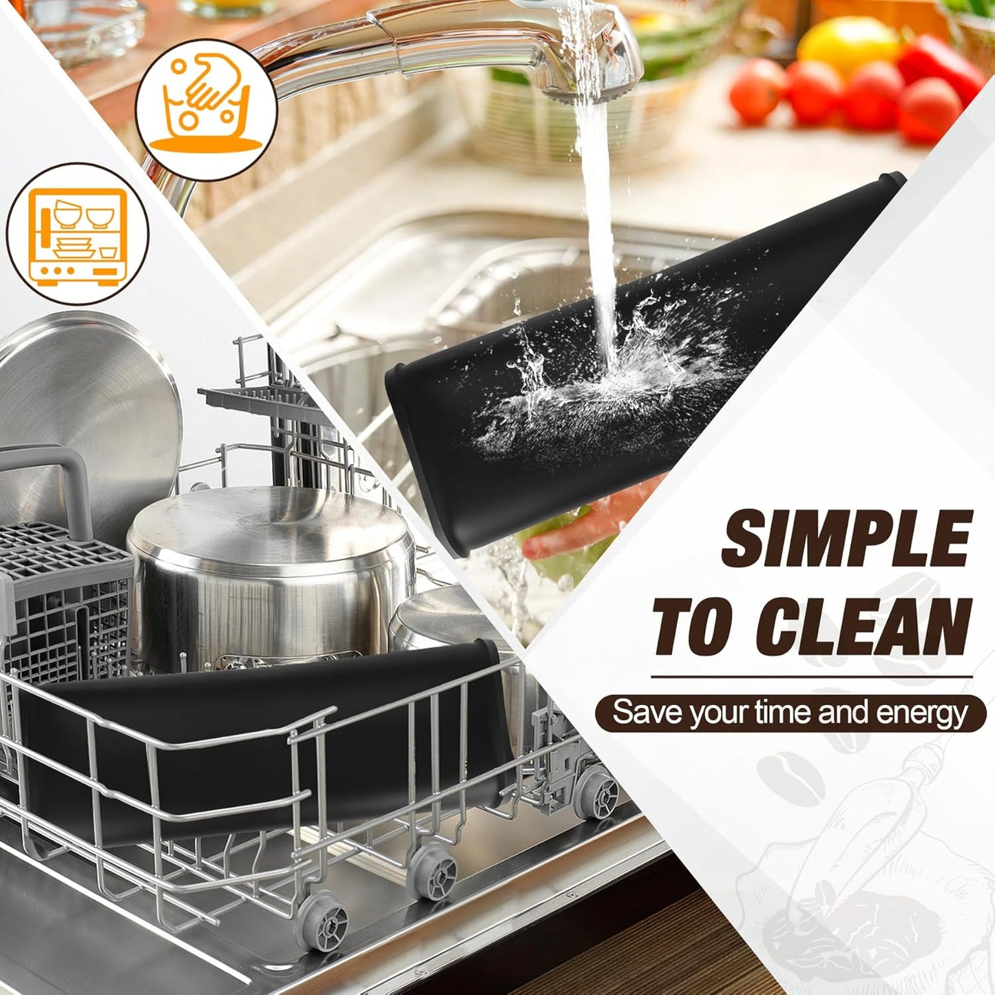 Premium Dish Drying Mat & Removable Coffee Bar Mat - 24x16 Inch Quick-Dry Silicone Mat, Heat/Waterproof Non-Slip Protector for Sink, Espresso Machine, Dishwasher Safe & Cabinets (Black)