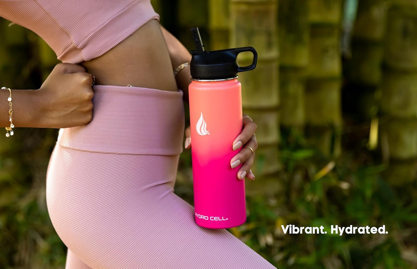 HYDRO CELL Stainless Steel Insulated Water Bottle with Straw - For Cold & Hot Drinks - Metal Vacuum Flask with Screw Cap and Modern Leakproof Sport Thermos for Adults (Coral/Punch 24oz)