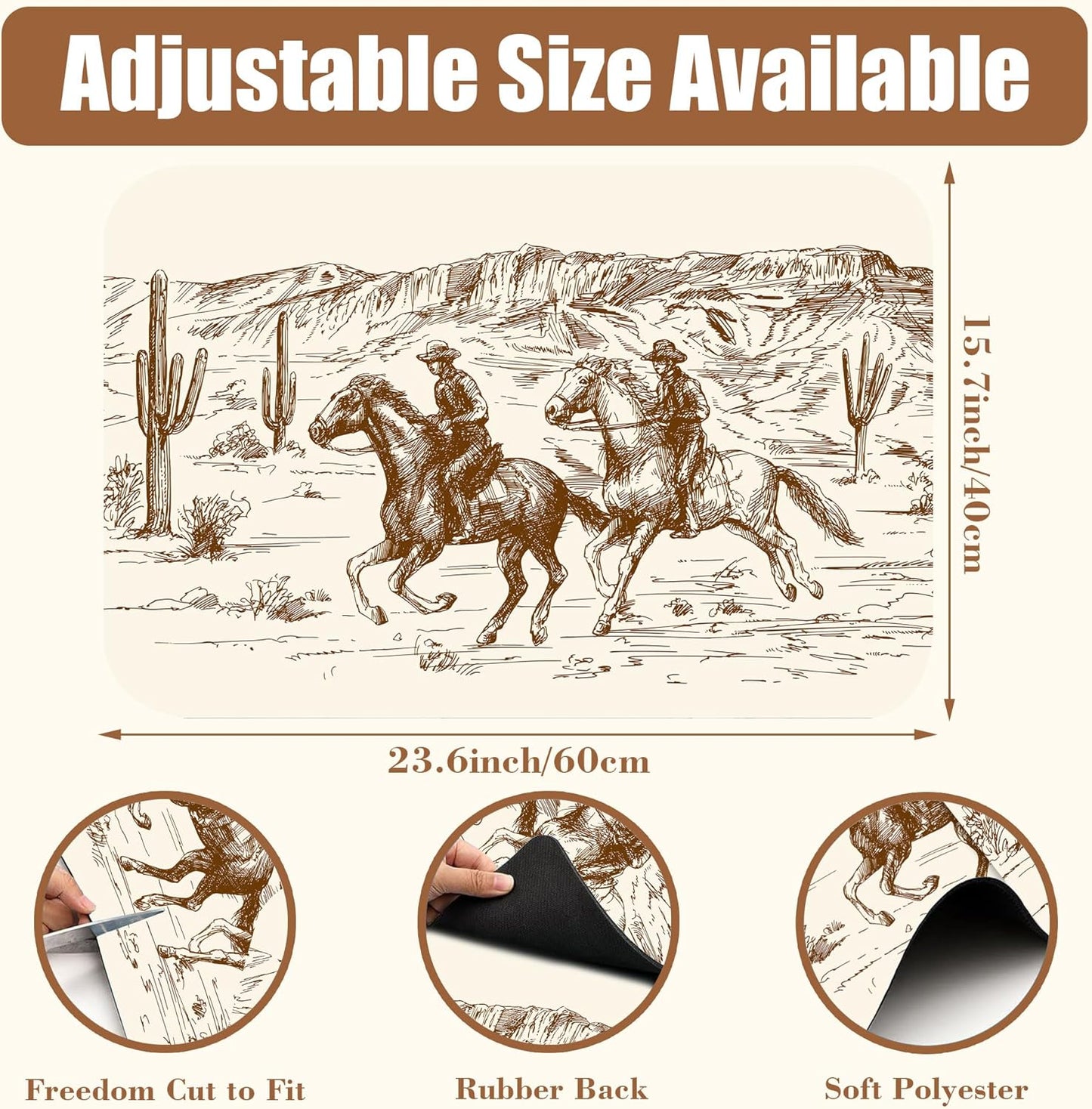 Dish Drying Mat Desert with Cowboys Coffee Bar Mat for Countertop Absorbent Coffee Mat Rubber Backed Hide Stain Dish Drainer Rack Mat Coffee Maker Coffee Pot Dining Room Decoration 15.7 x 23.6 Inch