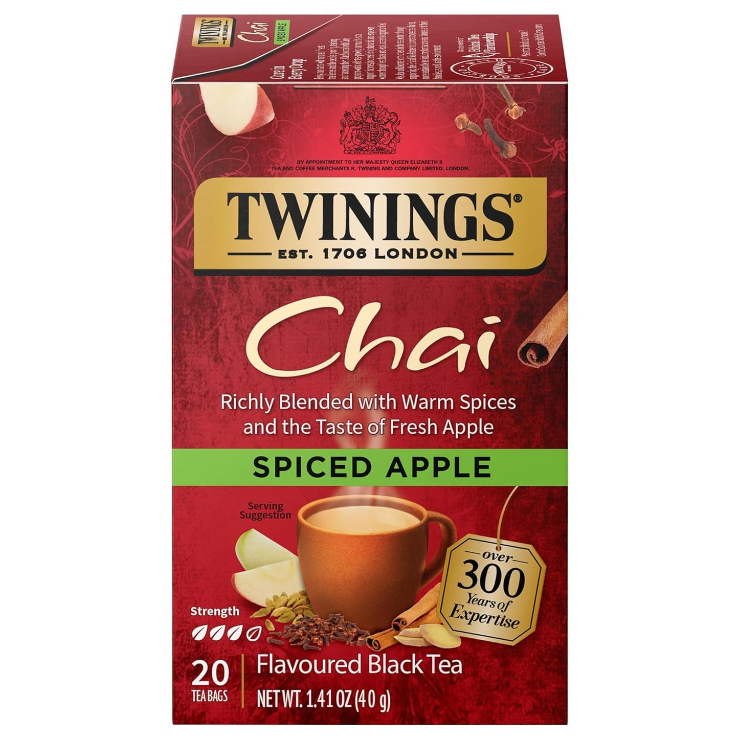 Twinings Spiced Apple Chai Black Tea Individually Wrapped Bags, 20 Count (Pack of 1), Sweet, Savoury Spices, Caffeinated, Enjoy Hot or Iced, 20 Teabags