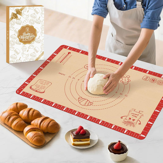 Non-Slip Silicone Baking Mat - 20x28 inch Extra Thick Pastry Mat with Measurements for Sourdough, Macarons, Bread, Pizza, Dough Rolling, Kneading, Oven Mat Heat Resistant to 480°F Gift for Baker