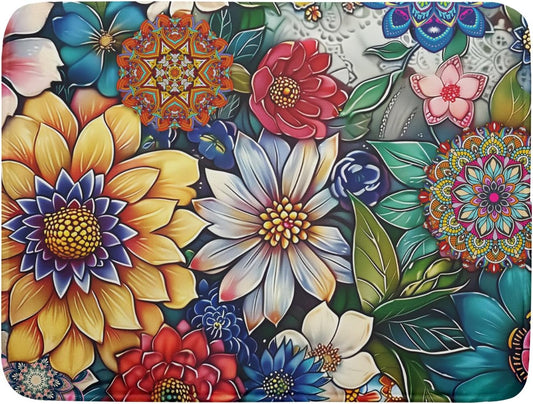 Boho Floral Dish Drying Mat for Kitchen Counter 16x18 Inch Boho Blooming Flower Dishes Pad Super Absorbent Drying Mat Heat Resistant Dish Drying Pad Anti-Slip Dish Mat Fast Dry Kitchen Bar Accessories