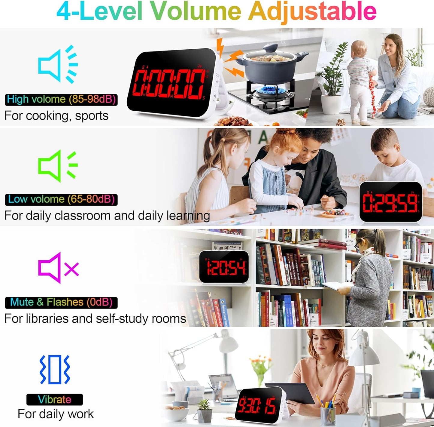 Digital Kitchen Timer - Magnetic Countdown Countup Timer with Large LED Display Volume Adjustable with Sound Alert Function Easy for Cooking and for Seniors and Kids to Use-Red