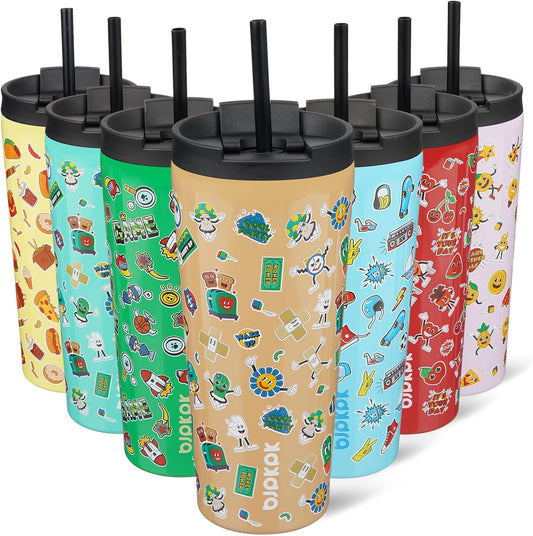 BJPKPK 22oz Tumbler With lid And Straw Stainless Steel Travel Coffee Mug Insulated Tumblers Cups,Spring Party Brown