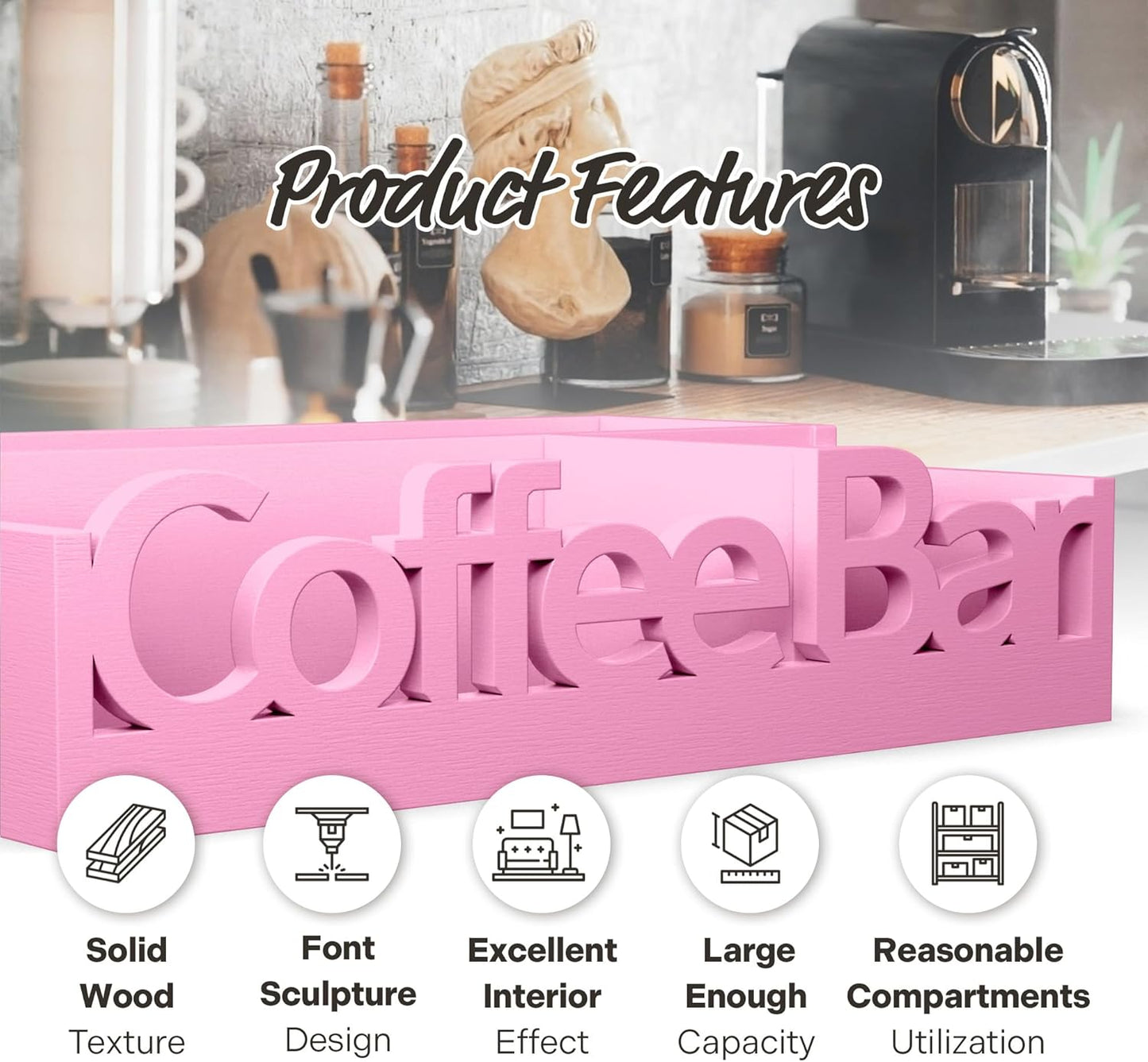 Coffee Bar Organizer - Wood Coffee Pods Holder Storage Basket, Essential Coffee Bar Accessories for Home and Office, Coffee and Tea Condiment Storage Organizer