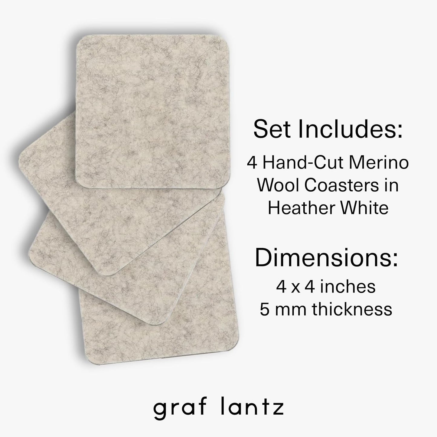 Graf Lantz - Bierfilzl Merino Wool Square Coasters Set of 4, Heather White (4"x4"x5mm), Absorbs 30% Weight, Natural German Wool - Heat Resistant, Sustainable, Reusable - Home Decor, Coffee Table Decor