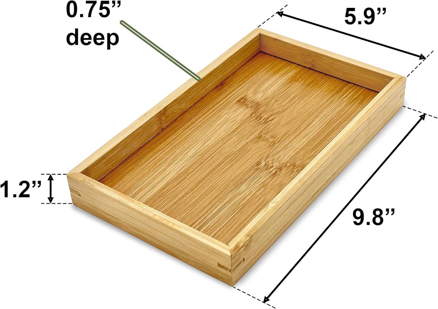 Bam & Boo (1-Pack) Natural Bamboo Rectangle Serving & Vanity Tray - for Kitchen, Bathroom, Countertop, Coffee Table (9.8" x 5.9" x 1.2")