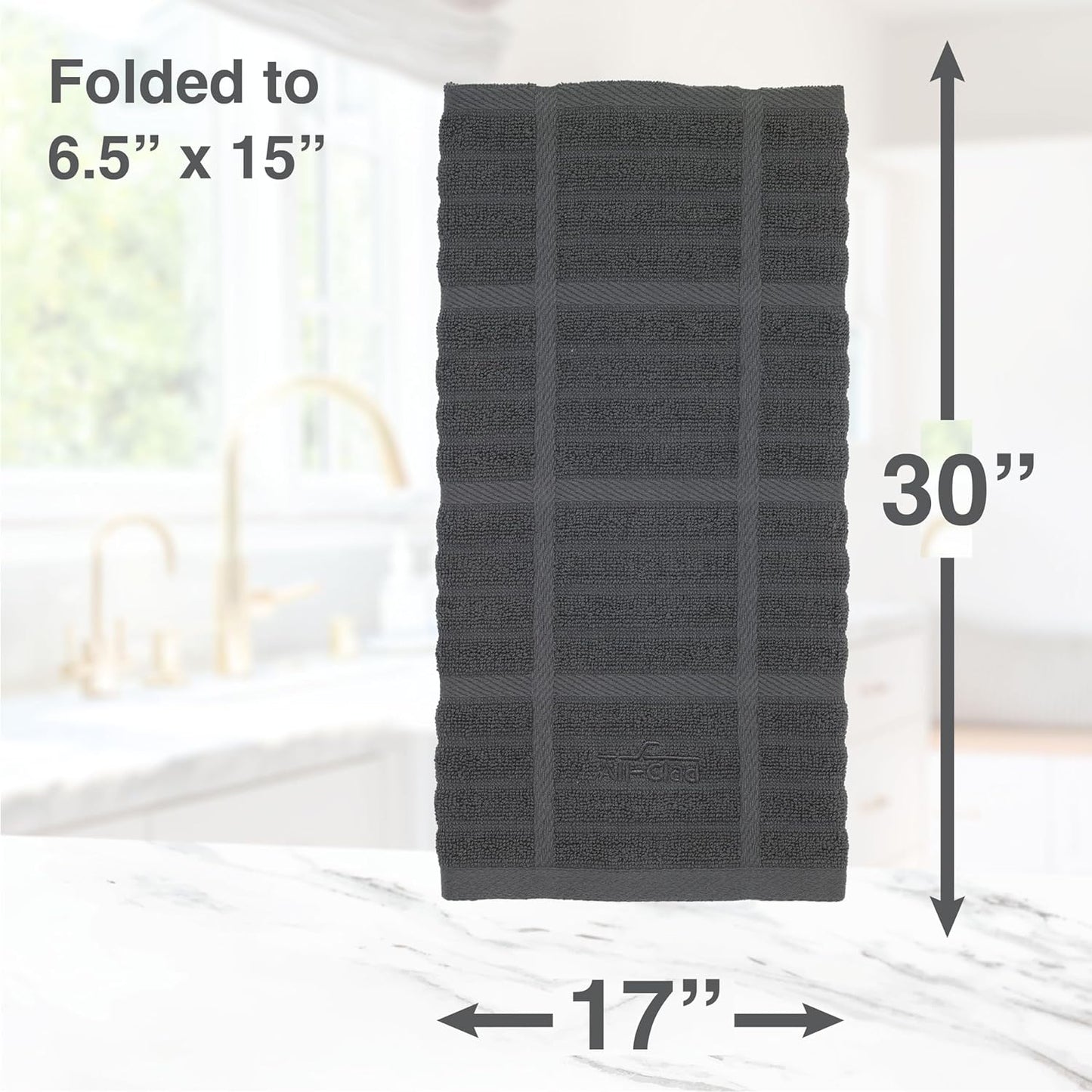 All-Clad Solid Kitchen Towels: Highly Absorbent, Super Soft Long Lasting - 100% Cotton, 17"x30" Tea Towels for Cleaning & Drying Dishes, Pans, Glassware, or Countertops, (2-Pack), Pewter