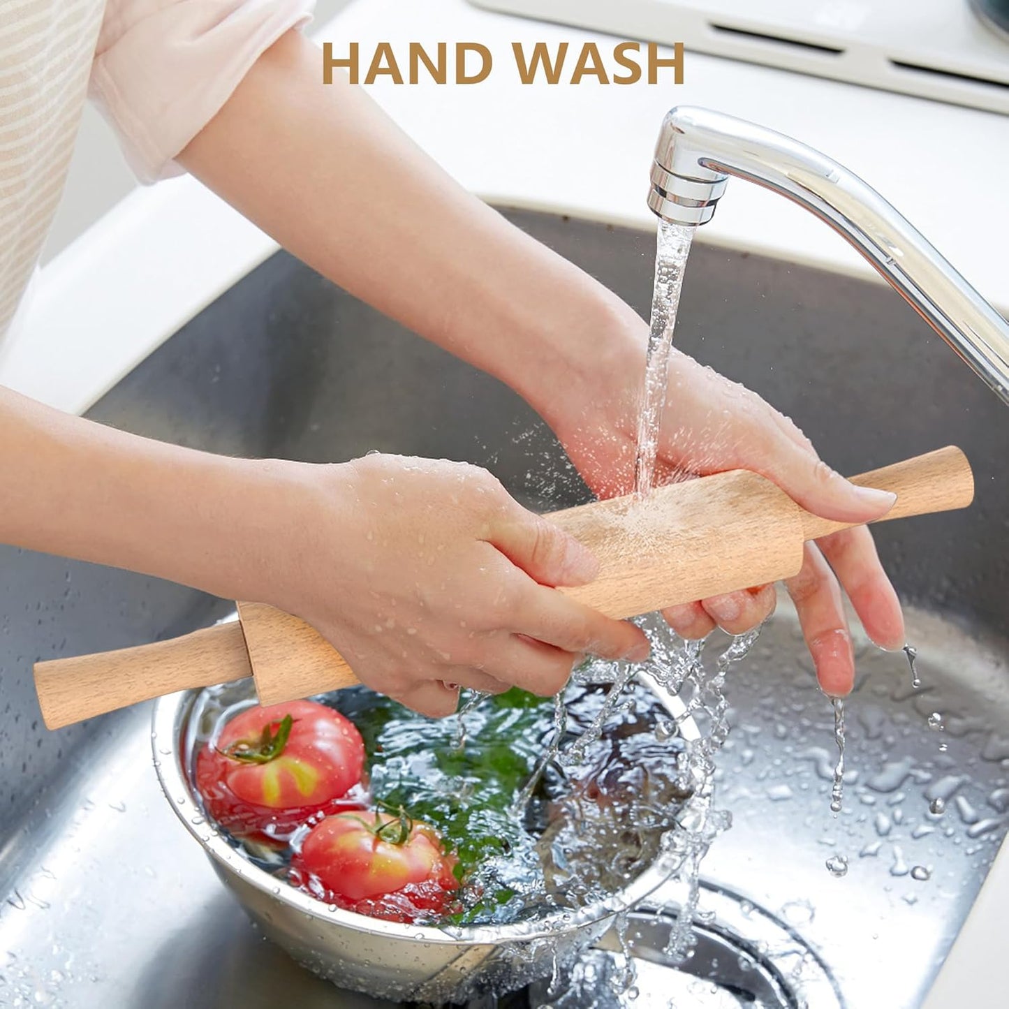 Classic Wooden Rolling Pin with Handle for Fondant, Pizza, Pies, Cookies, Pastries, Rolling Pin for Baking with 3 Multi-Color Thickness Rings, 17"x2.5" (Include handle) Beechwood Rolling Pin