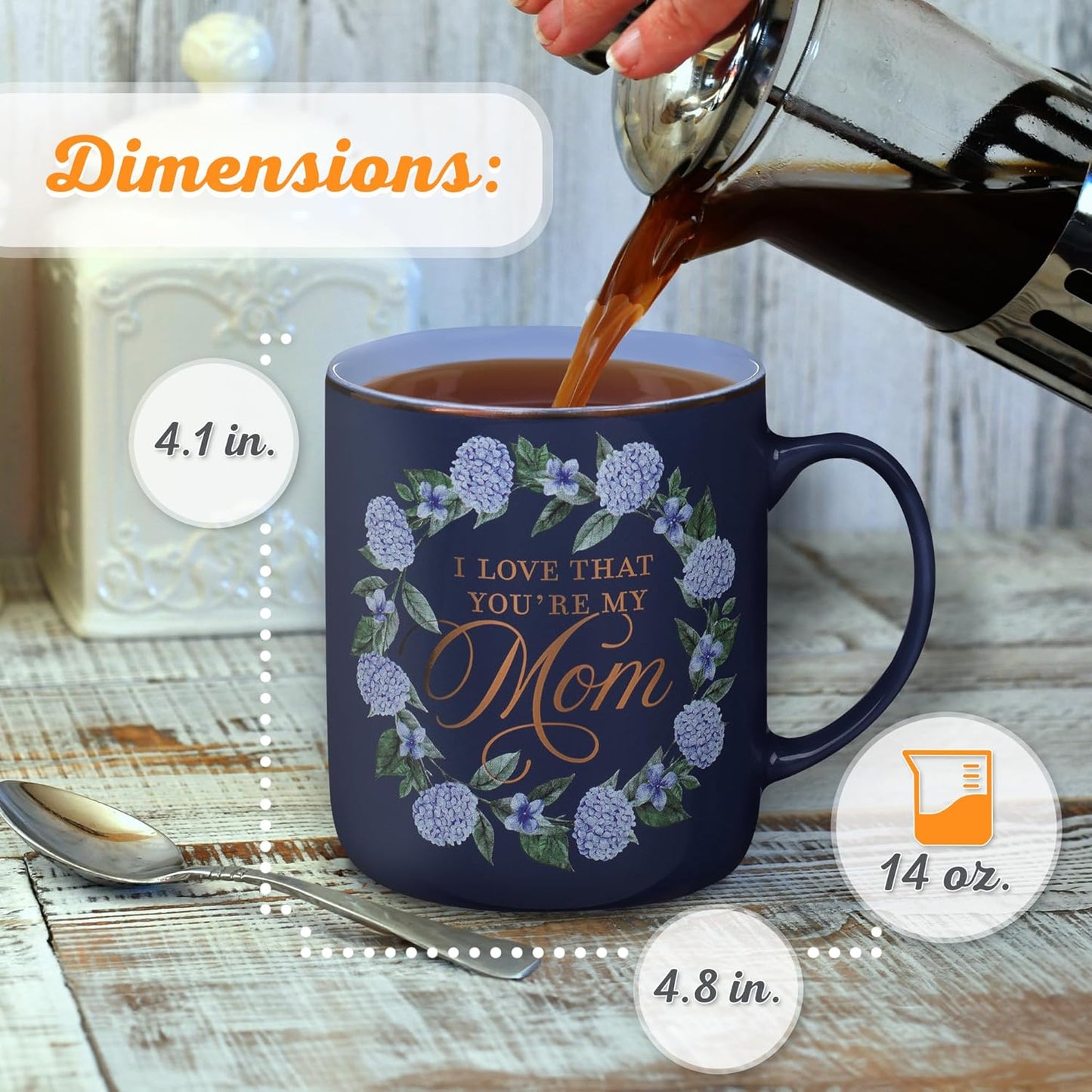 Christian Art Gifts Large Ceramic Inspirational Coffee & Tea Scripture Mug for Mothers: I Love that You're My Mom, Proverb Bible Verse, Cute Novelty Golden Beverage Cup, Purple & Blue Floral, 14 oz.