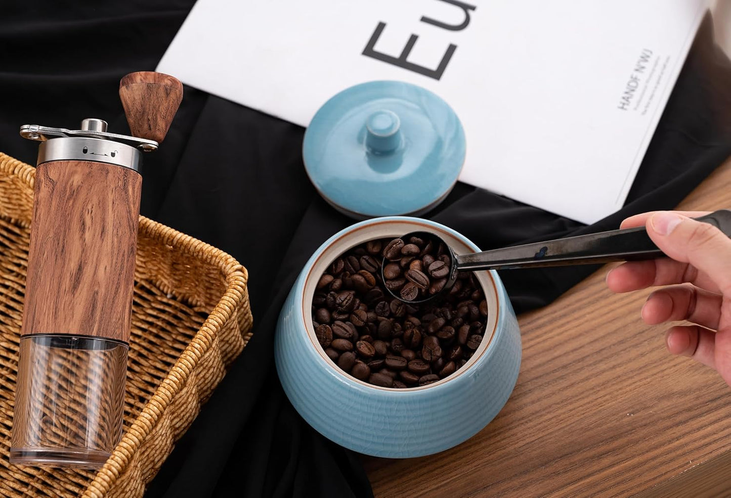 Retro Kitchen Ceramic Canister, 13.53 FL OZ (400 ML) Vintage Food Storage Jar for Tea, Coffee Beans, Herb, Candy, Spices, Nuts (Blue(ICE))