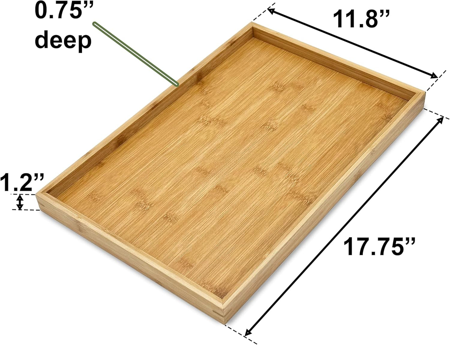 Bam & Boo (4-Pack) Natural Bamboo Rectangle Serving & Vanity Tray - for Kitchen, Bathroom, Countertop, Coffee Table (17.75" x 11.8" x 1.2")