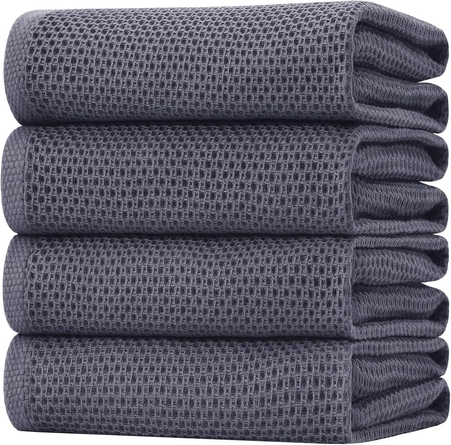 Homaxy 100% Cotton Oversized Waffle Weave Kitchen Dish Towels, Ultra Soft Absorbent Quick Drying Cleaning Towel, 20 x 28 Inches, 4-Pack, Dark Grey