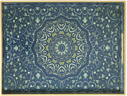 Decorative Tray, Blue Serving Tray with Handles, Ottoman Trays, Plastic Coffee Table Tray for Living Room, Bathroom, Kitchen, Decor, 15.7”*11.8”