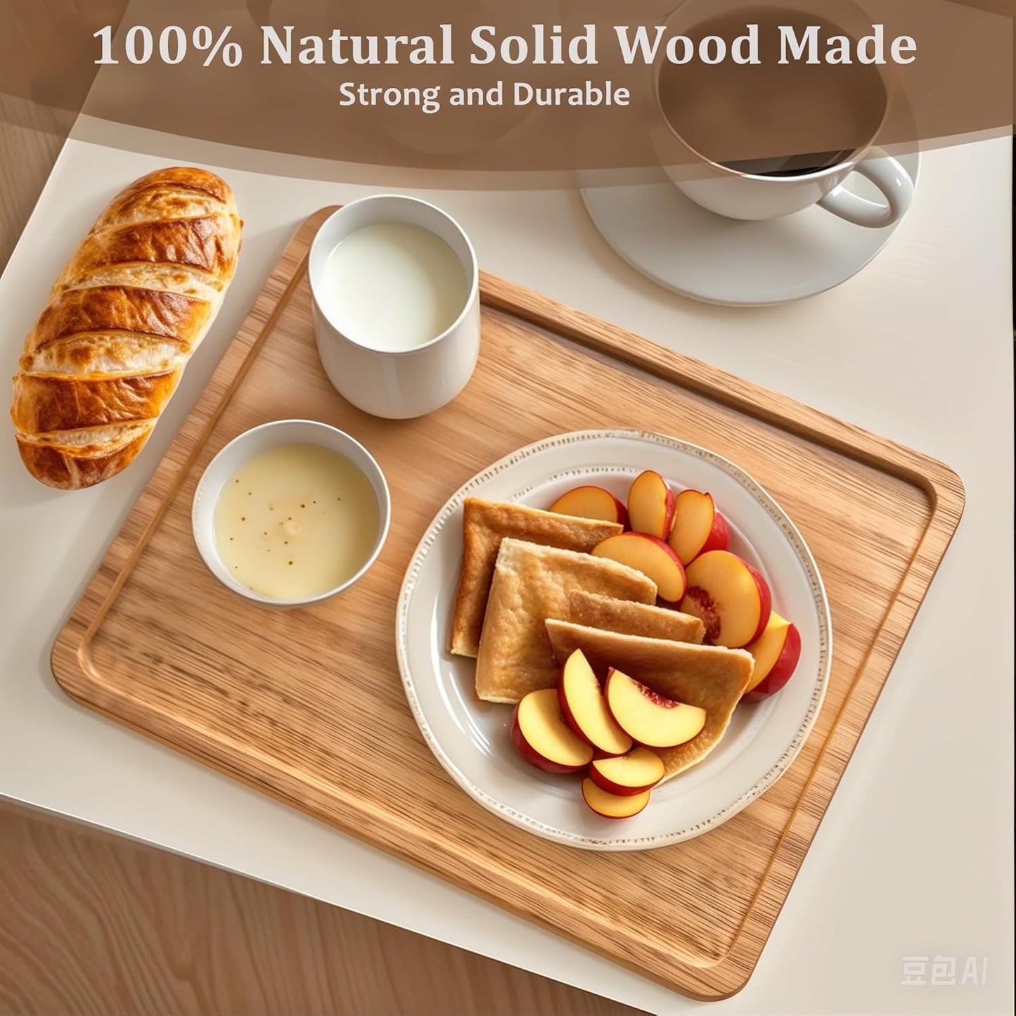 Wood Tray for Coffee Tea Large Wooden Serving Tray for Food Fruit Snack Decorative Serving Platter, 15.7x11.8 Inches