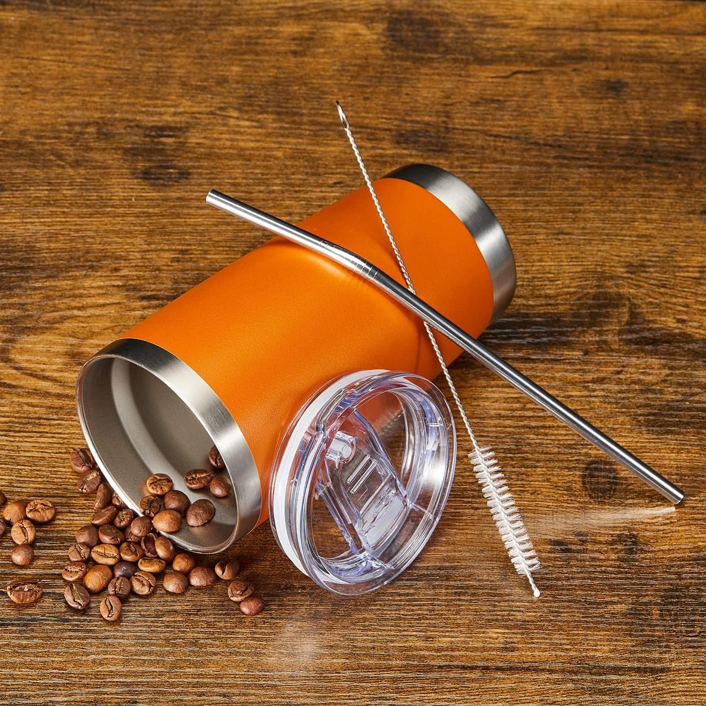 COMOOO 20oz Tumbler Bulk Double Wall Vacuum Insulated Travel Mug, Stainless Steel Tumbler with Lid and Straw Durable Powder Coated Insulated Coffee Cup for Cold & Hot Drinks (Orange, 6 pack)