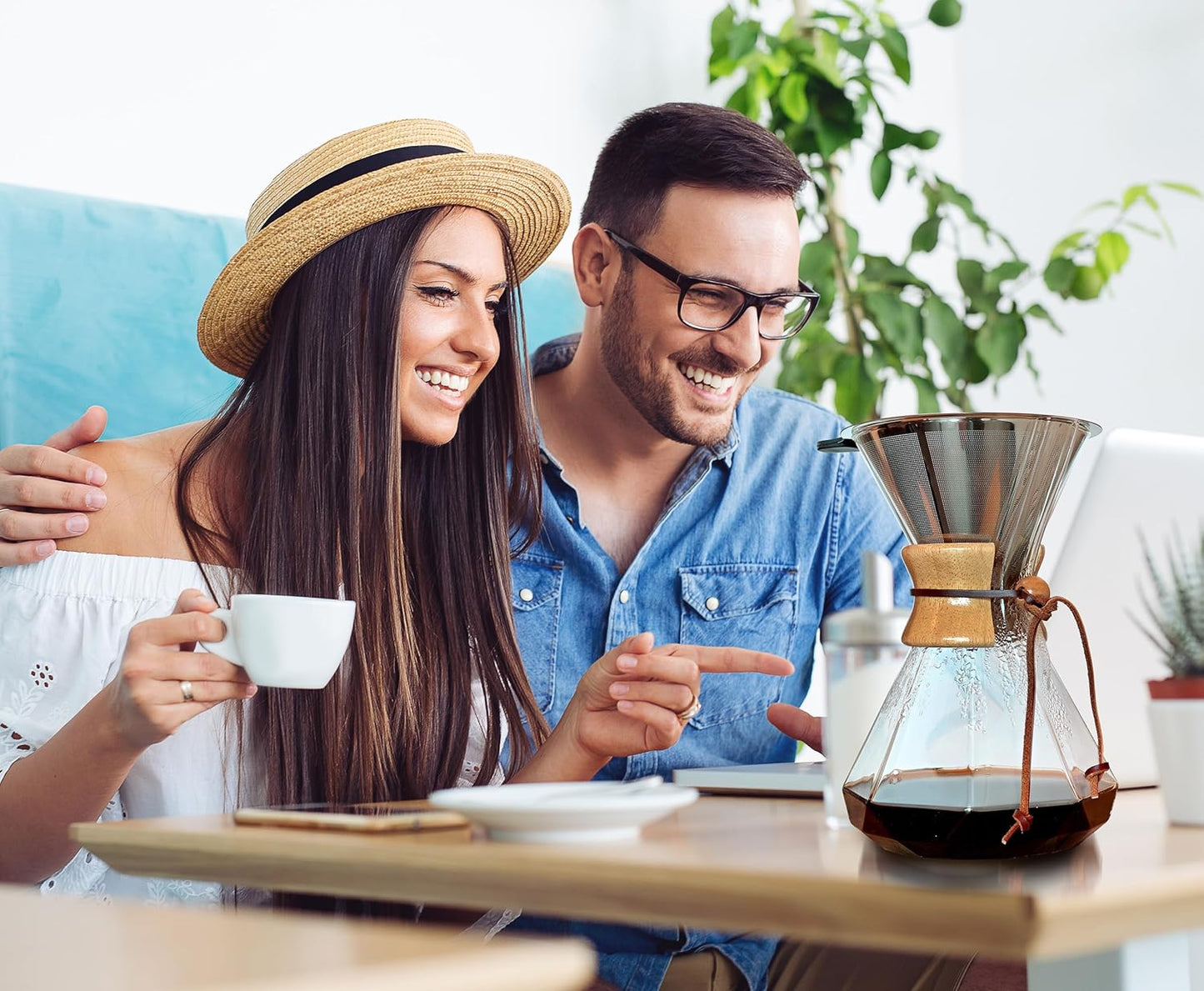 AGOGO Pour Over Coffee Maker Glass - 6/8/10 Cup Barista Kit with 304 Stainless Filter for Home, Office, Camping, Cafes - Easy Clean Coffee Dripper Set (Rag&Brush Included) (10 Cup/34 oz-Diamond Shape)