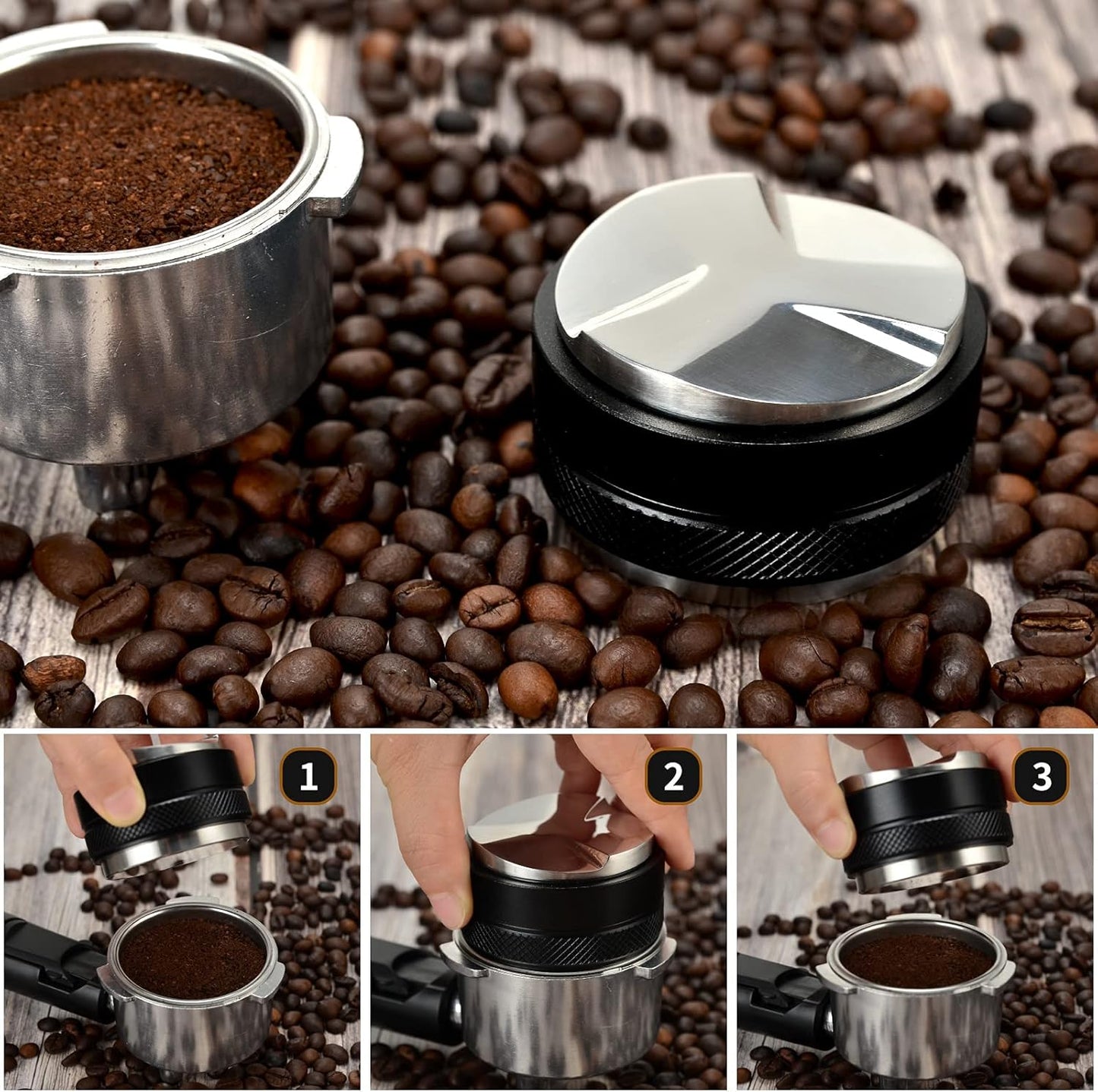 58mm Espresso Distributor & Tamper, Coffee Distributor Adjustable Height, Coffee Leveler Fits with Two-in-one Double-head and Flat-bottom Three Leaf for Macaroons